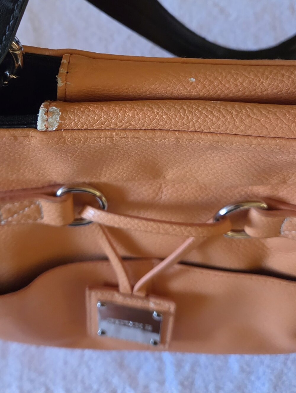 MICHE Orange Faux Leather Tote Bag with Black Handles - Picture 5 of 8